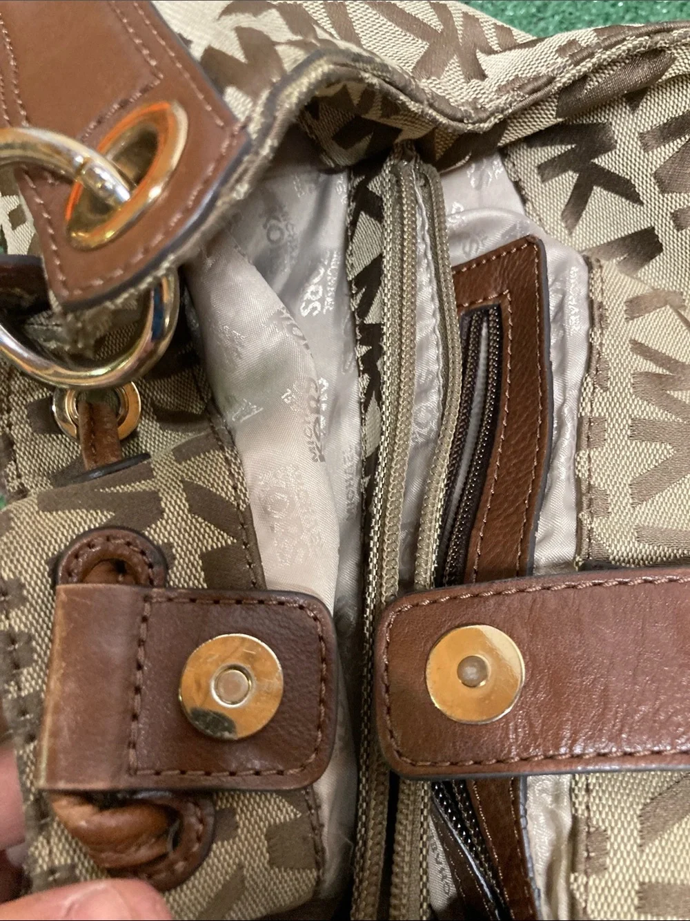Michael Kors Brown & Beige MK Logo Shoulder Bag (OKPM-09-041)